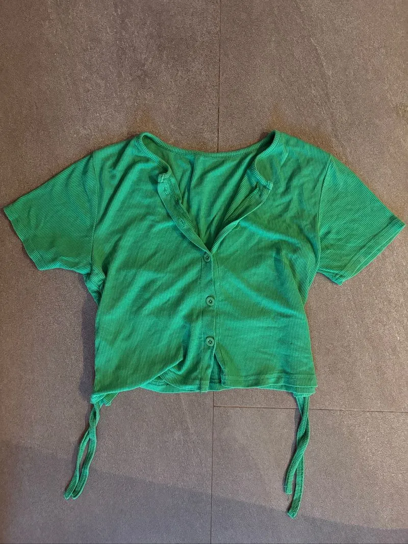 Green vintage Henley cropped  photo 1