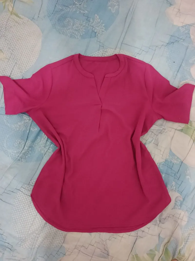 Casual Minimalist Blouse Wanita pink photo 1