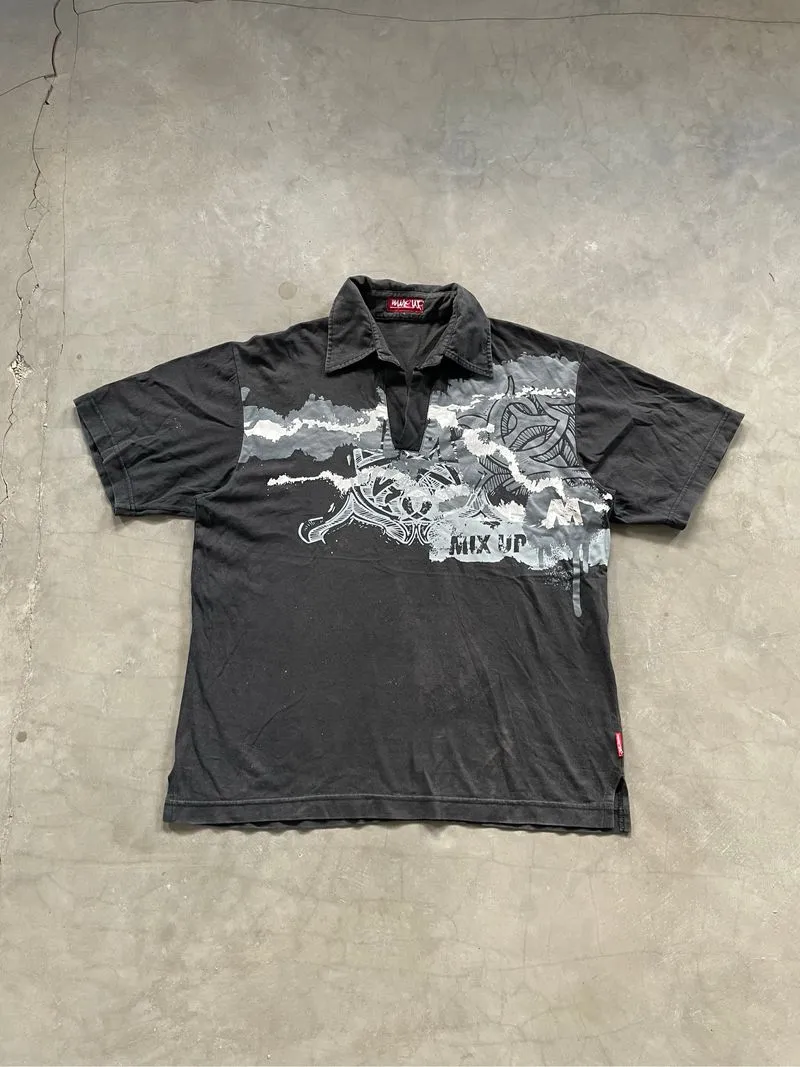 Mix Up Polo Shirts Open Colar Tribal Y2k Grunge Sun Faded  photo 1