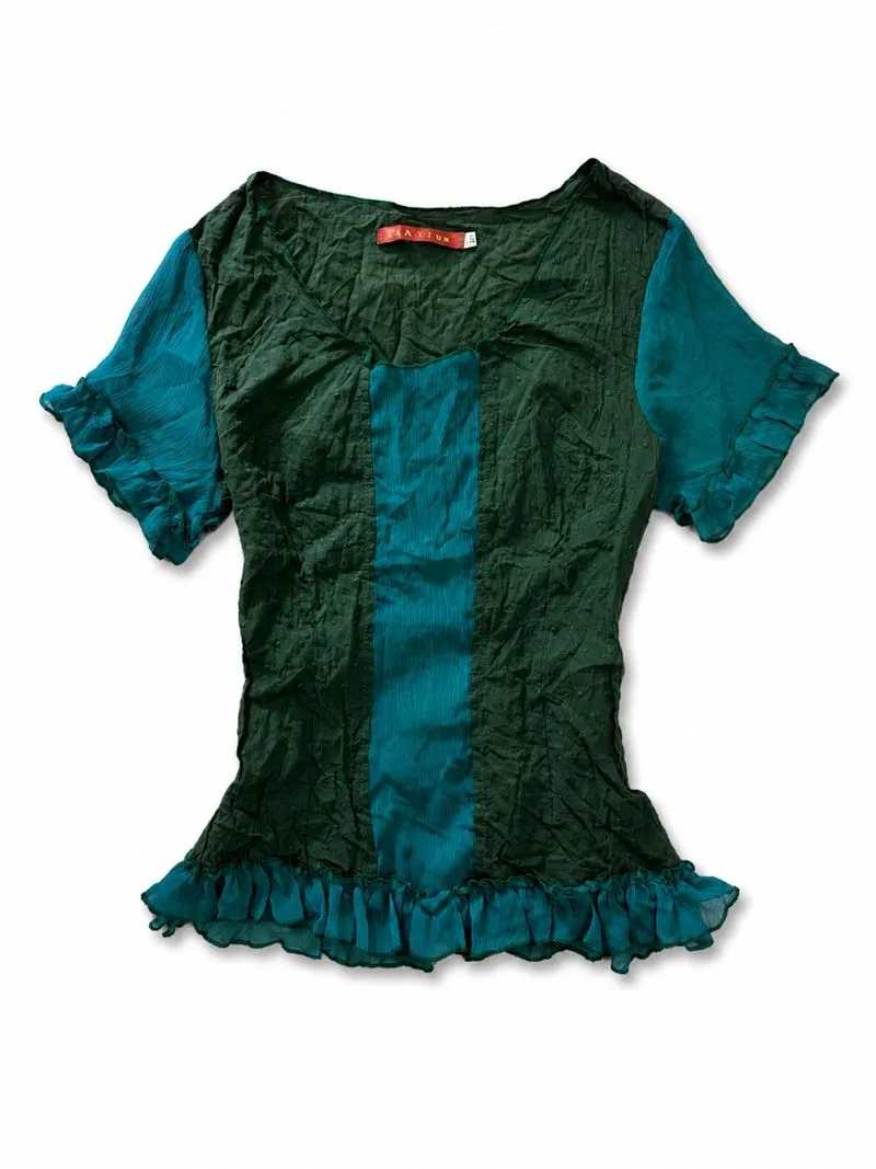 Vintage Morikei Fairy Chiffon Emerald Green Top photo 1