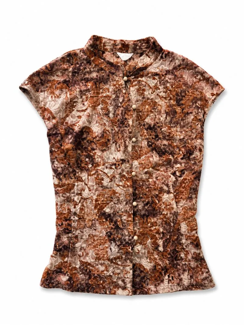 Vintage Morikei Brown Lace Abstrack Button Up Shirt photo 1