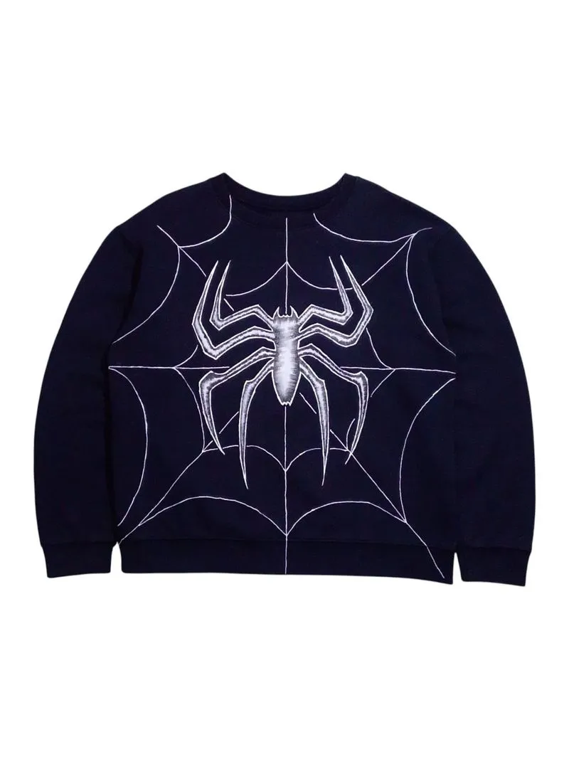 Crewneck Navy Handmade Painted "Spider / Web" photo 1