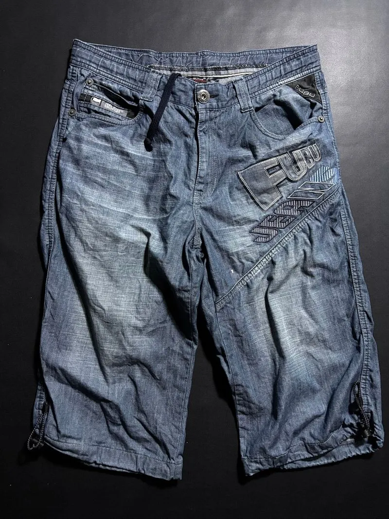 FUBU Vintage Y2K Baggy Denim Shorts – Embroidered Logo Blue  photo 1