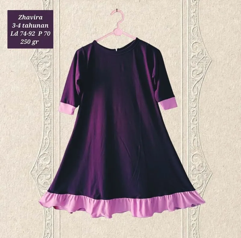 Zhavira gamis jersey ungu anak perempuan 3-4 tahunan  photo 1