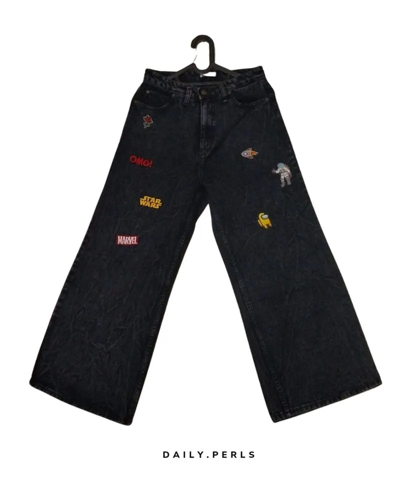 Y2K Cartoon Patch Jeans – Wide Leg | Preloved  photo 1
