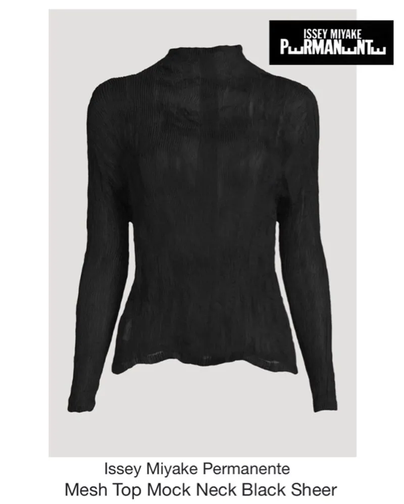 Issey Miyake Permanente Women Black Sheer Mock Neck Top photo 1