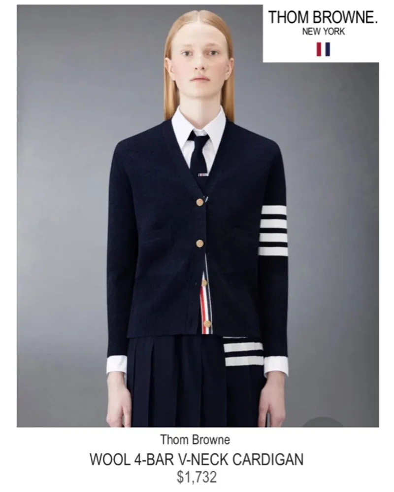  Thom Browne Women 4 Bar Vneck Cardigan (Navy) photo 1