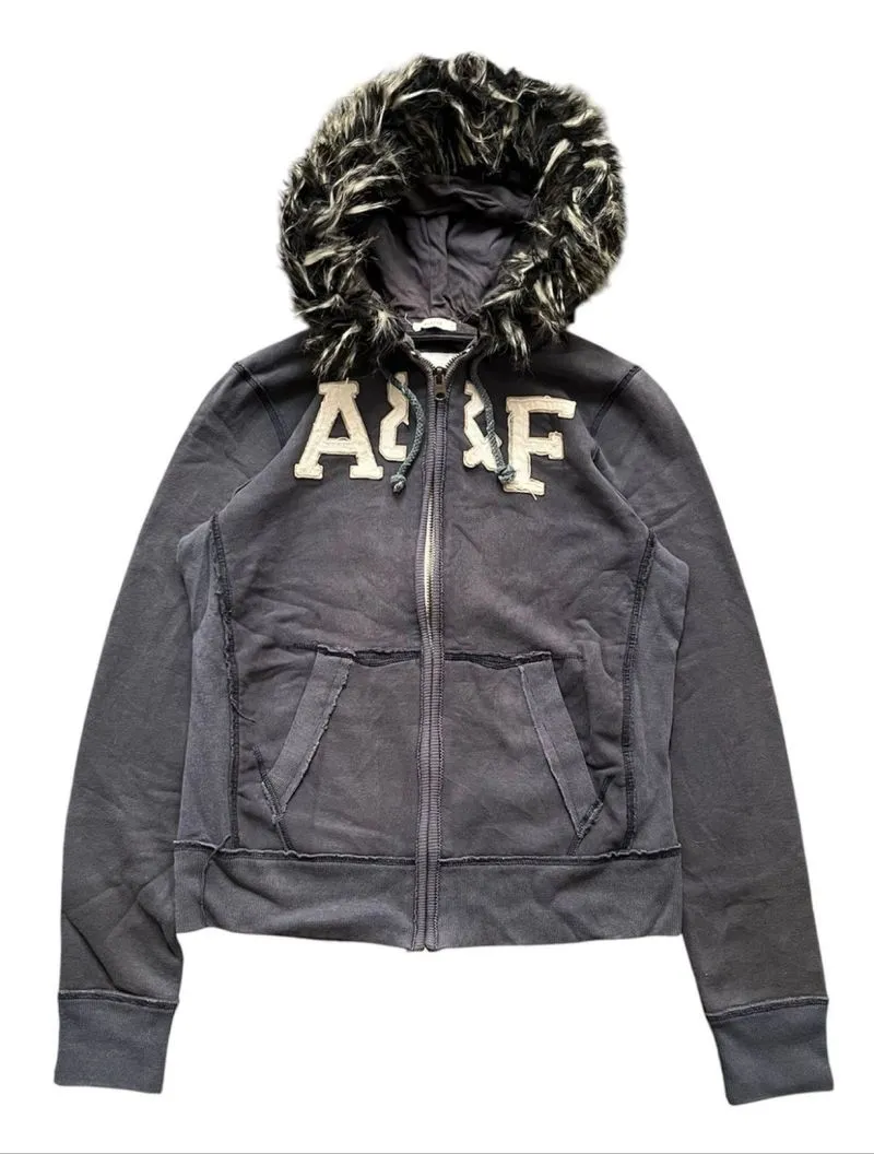 Abercrombie & Fitch Faded Faux Fur Zip Hoodie photo 1