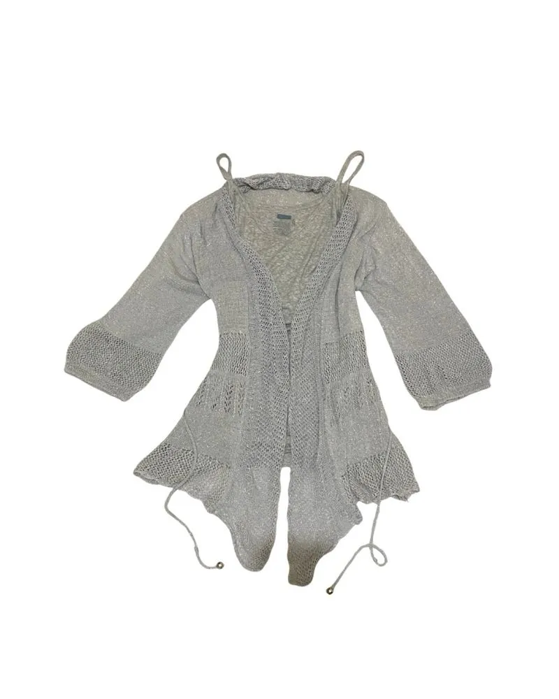 Silver Grey Knit Cardigan + Grey V-Neck Cami Top photo 1