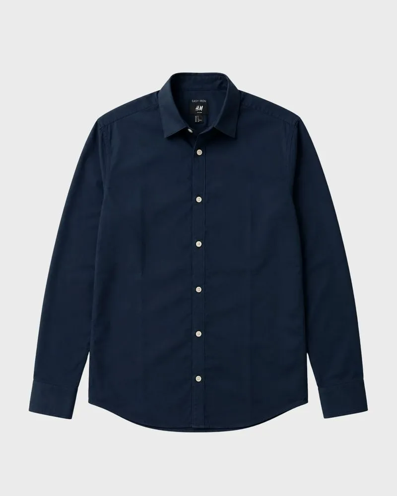 [S] H&M Easy Iron Cotton Shirt Navy (KM-330) photo 1