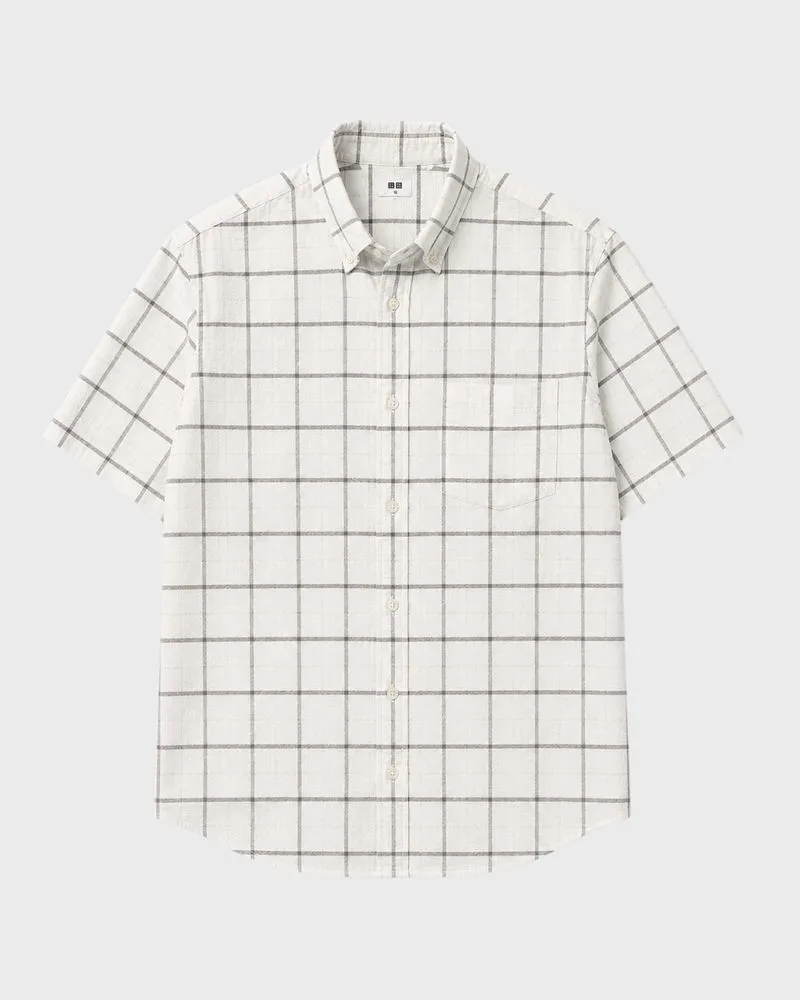 [M] Uniqlo Textured Tartan Shirt White Shirt (KM-334) photo 1