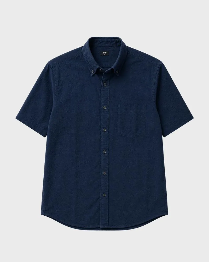 [L] Uniqlo Textured Navy Shirt (KM-332) photo 1
