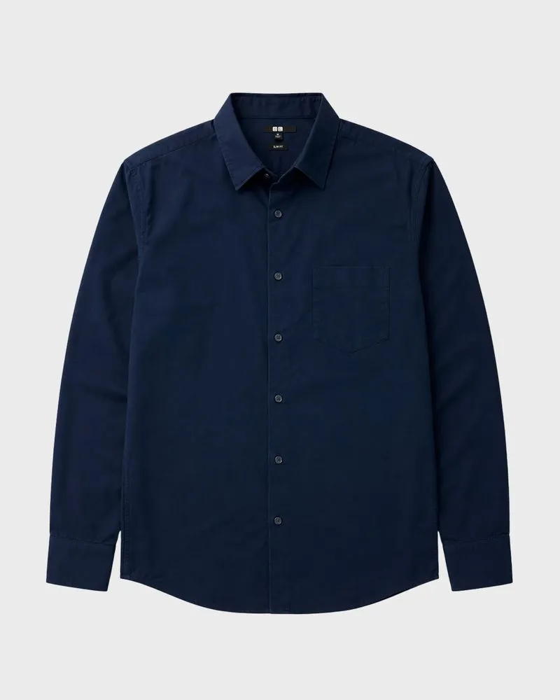 [L] Uniqlo Slim Fit Cotton Navy Shirt (KM-337) photo 1