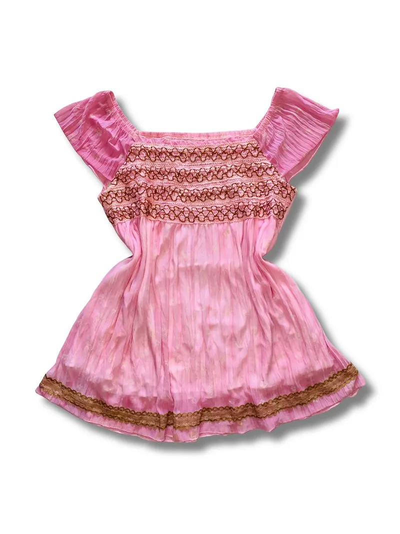 Pink smocked peasent blouse photo 1