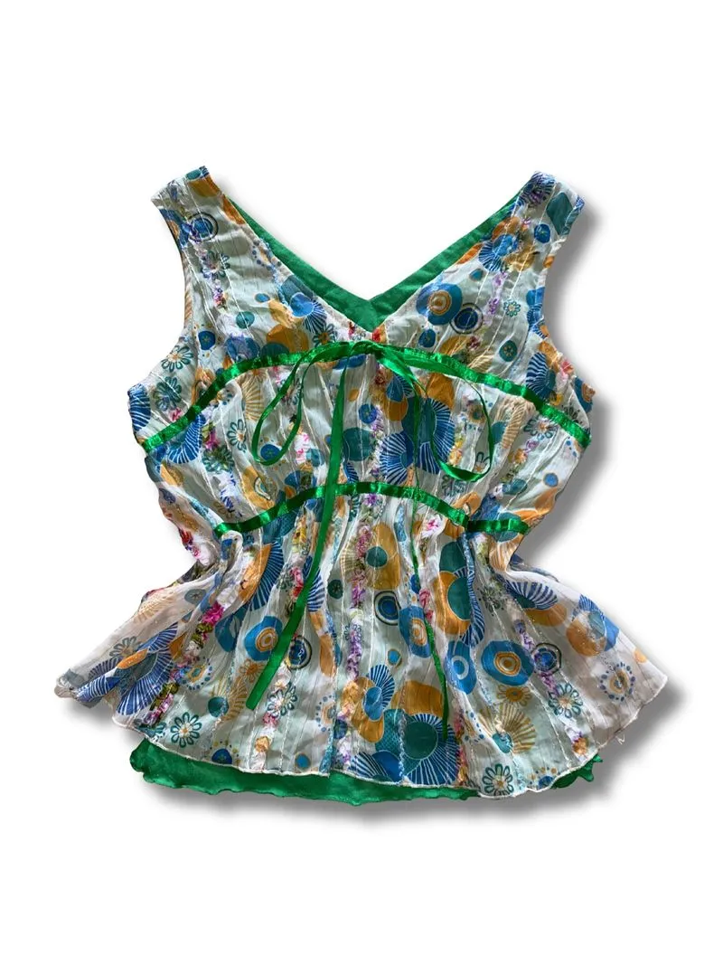 Retro patterned empire waist tank top photo 1