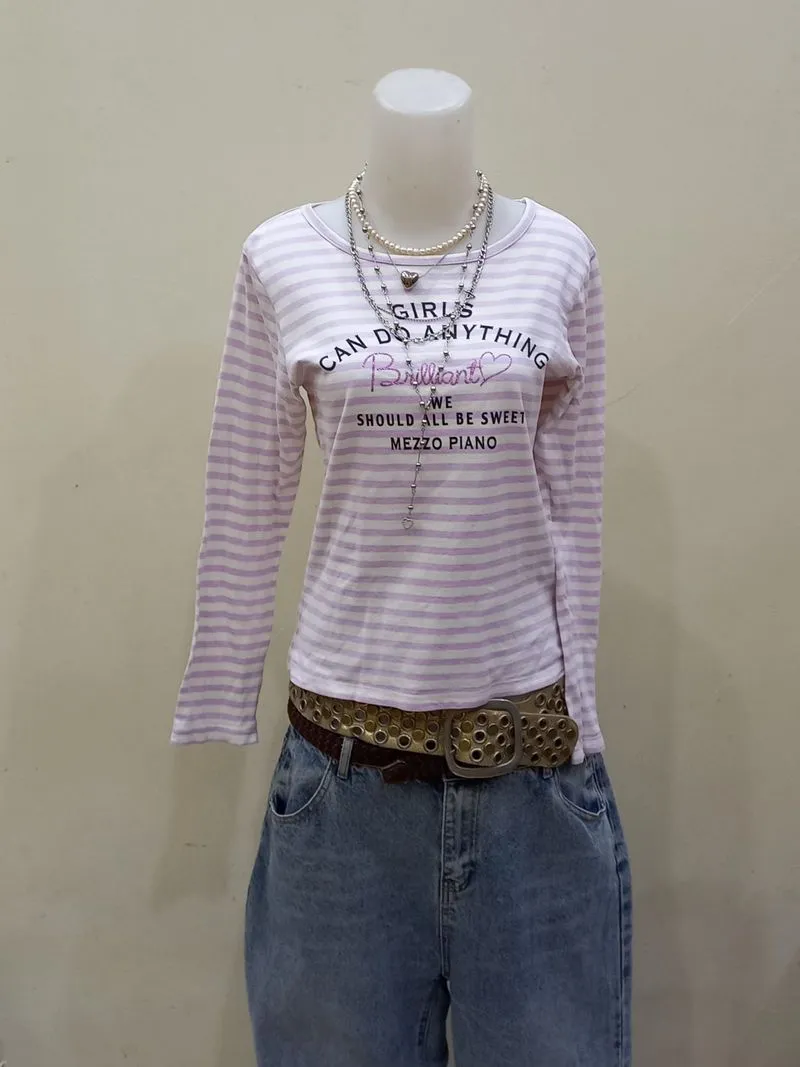 Mezzo Piano Pastel Lilac Striped Graphic Top  photo 1