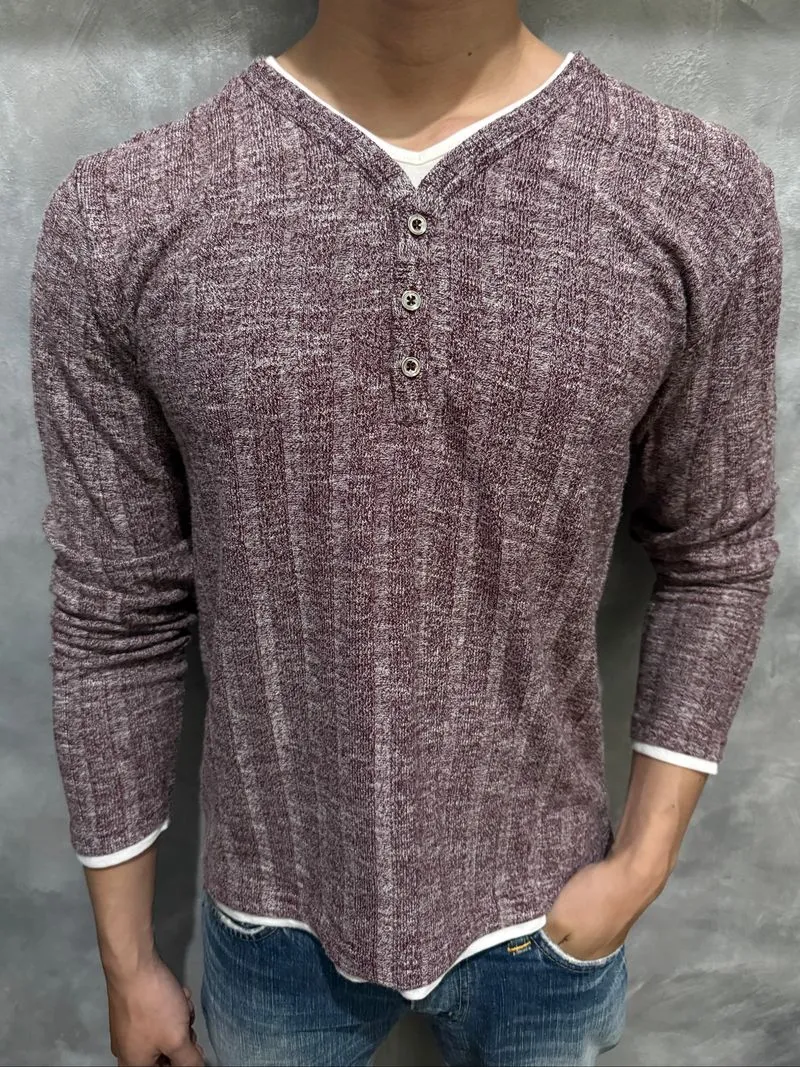 Y2K Henley Grey Maroon Shirt Damon Salvatore photo 1