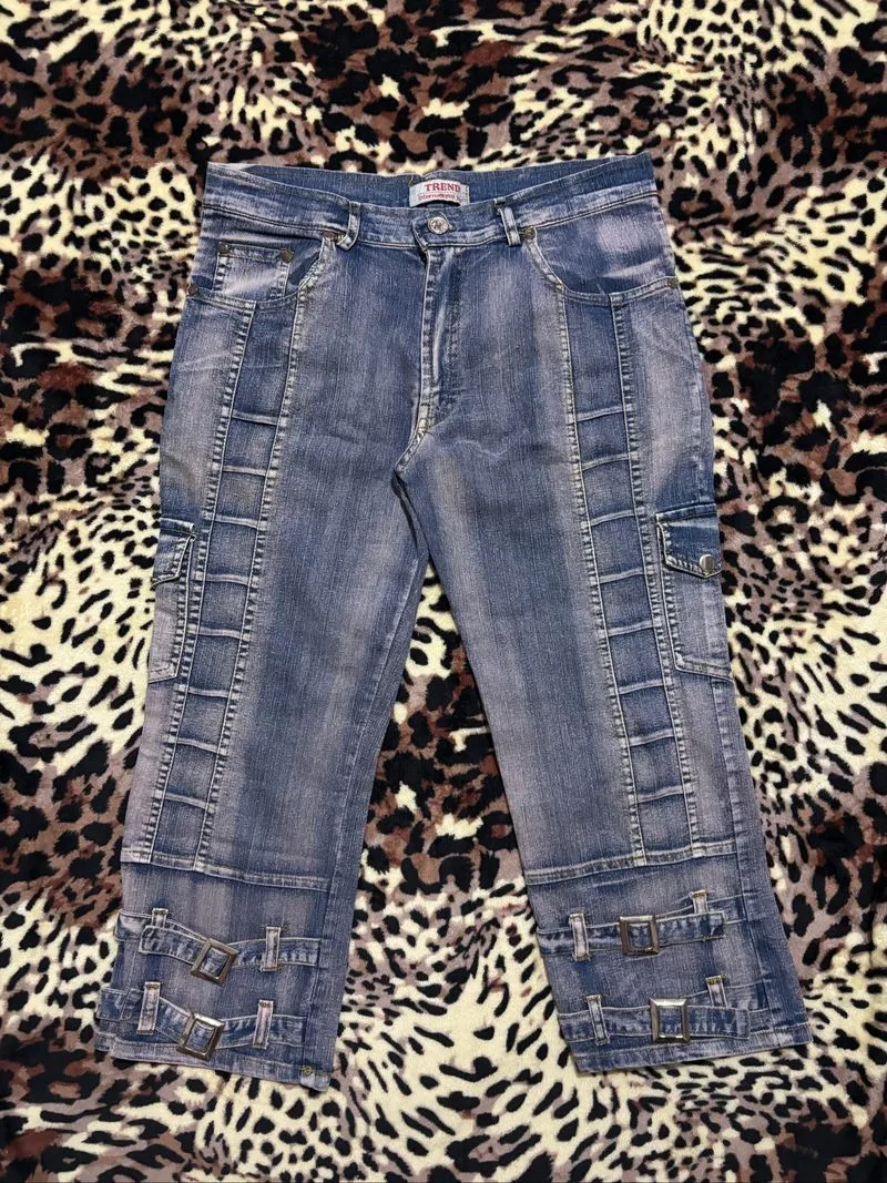 capri buckle pants y2k vintage acid wash photo 1