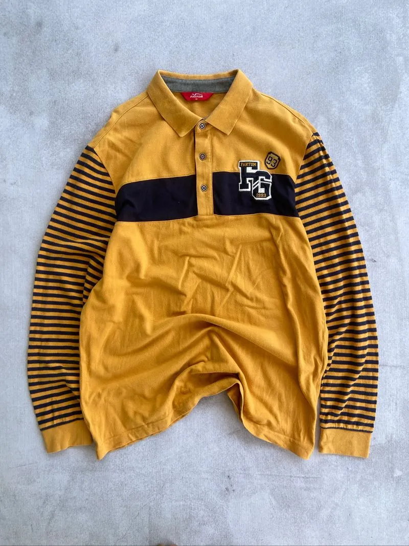 Fotom stretwear casual polo long sleeve yellow striped photo 1