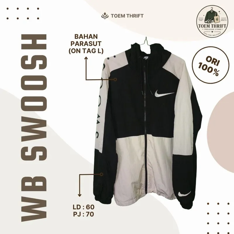NIKE SWOOSH HOODED WINDBREAKER JACKET BLACK WHITE photo 1