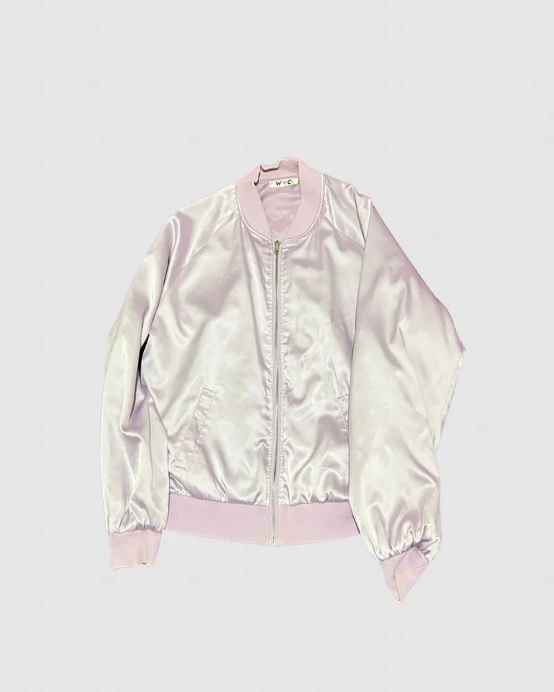 Y2K Satin Bomber Jacket - Lilac 'Heart Breaker' photo 1