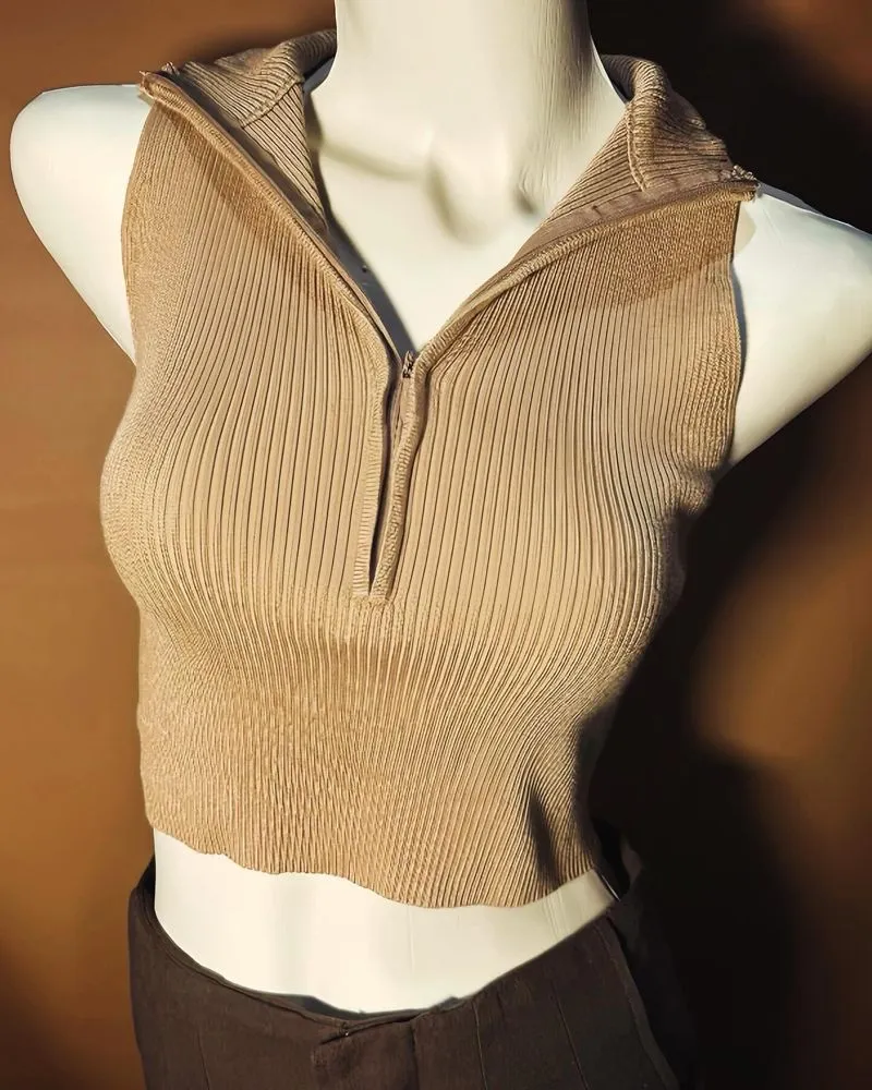 Casual Crop top Wanita tan photo 1