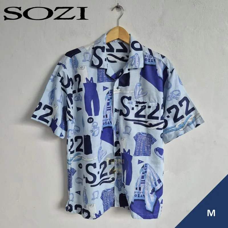 Sozi Kemeja Linen Open Collar AOP Size M photo 1