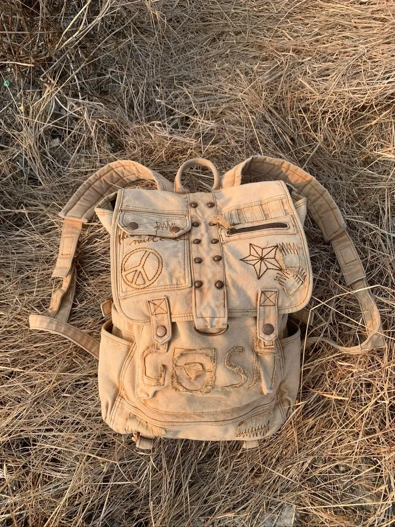 Y2K GOSH Heavy Canvas BackPack Studded Patch photo 1