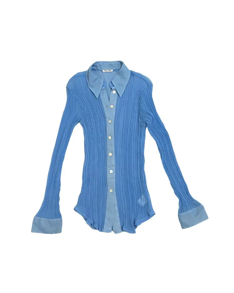 Blue Pleated Plissé Button-Down Shirt photo 1