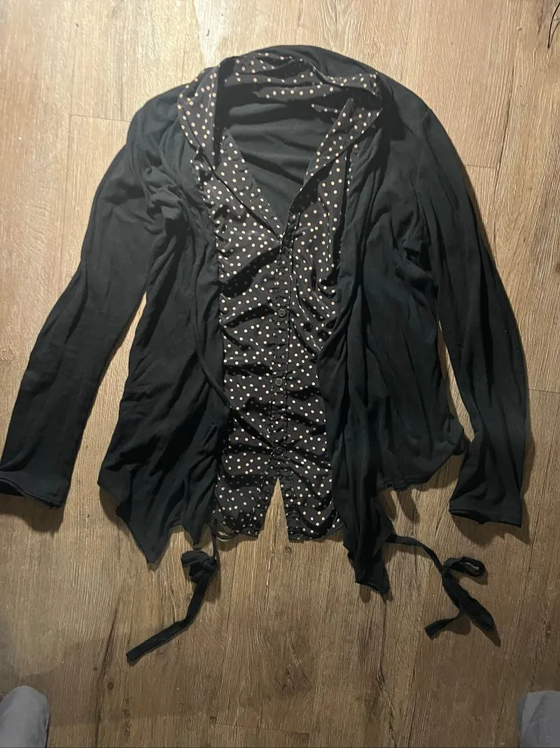 Y's Yohji Yamamoto Layered Polka Dot Button-Up Cardigan Top. photo 1