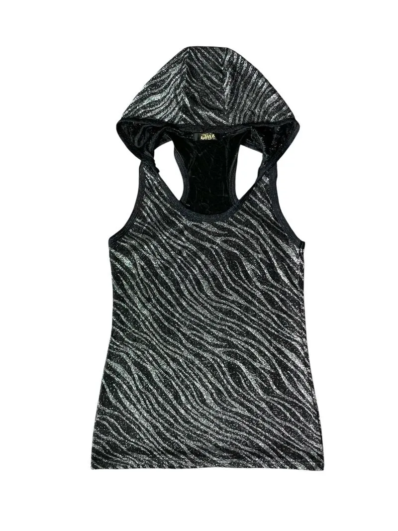 Glitz glitter zebra pattern with hooded tanktop  photo 1