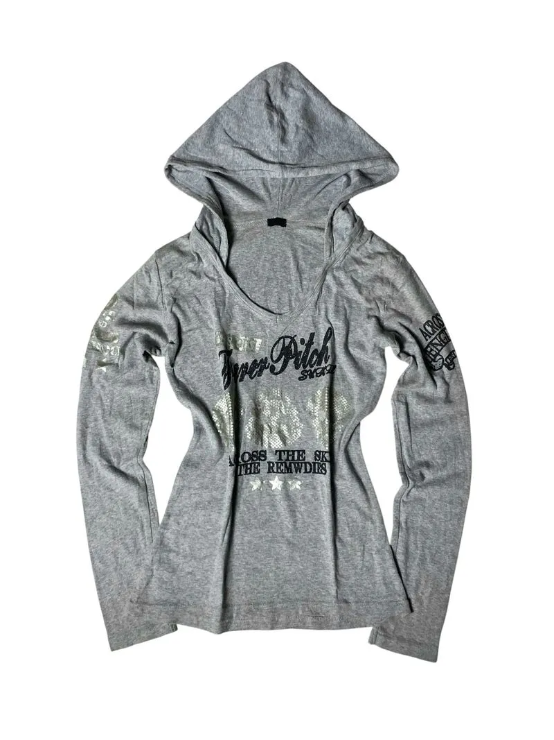Japanese brand poem skull & wings graphic LS hood t shirt photo 1