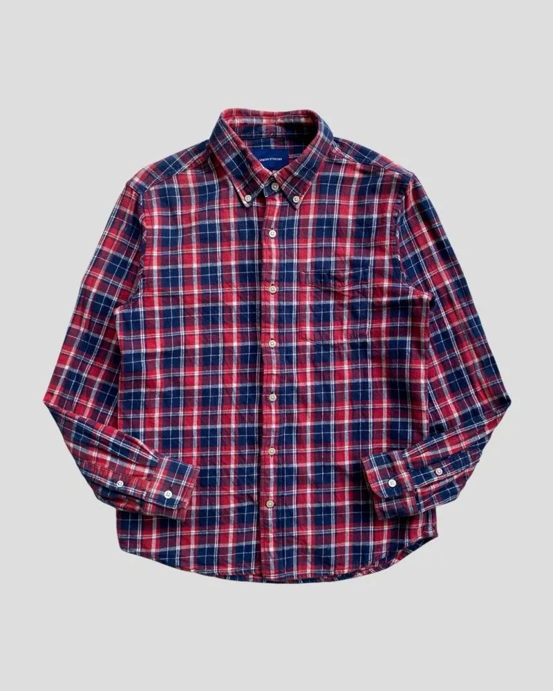 Union Station Flannel Button Down Red Navy Blue Plaid Tartan photo 1
