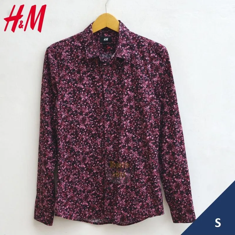 H&M Kemeja LS Floral Slimfit Red  Size S  photo 1