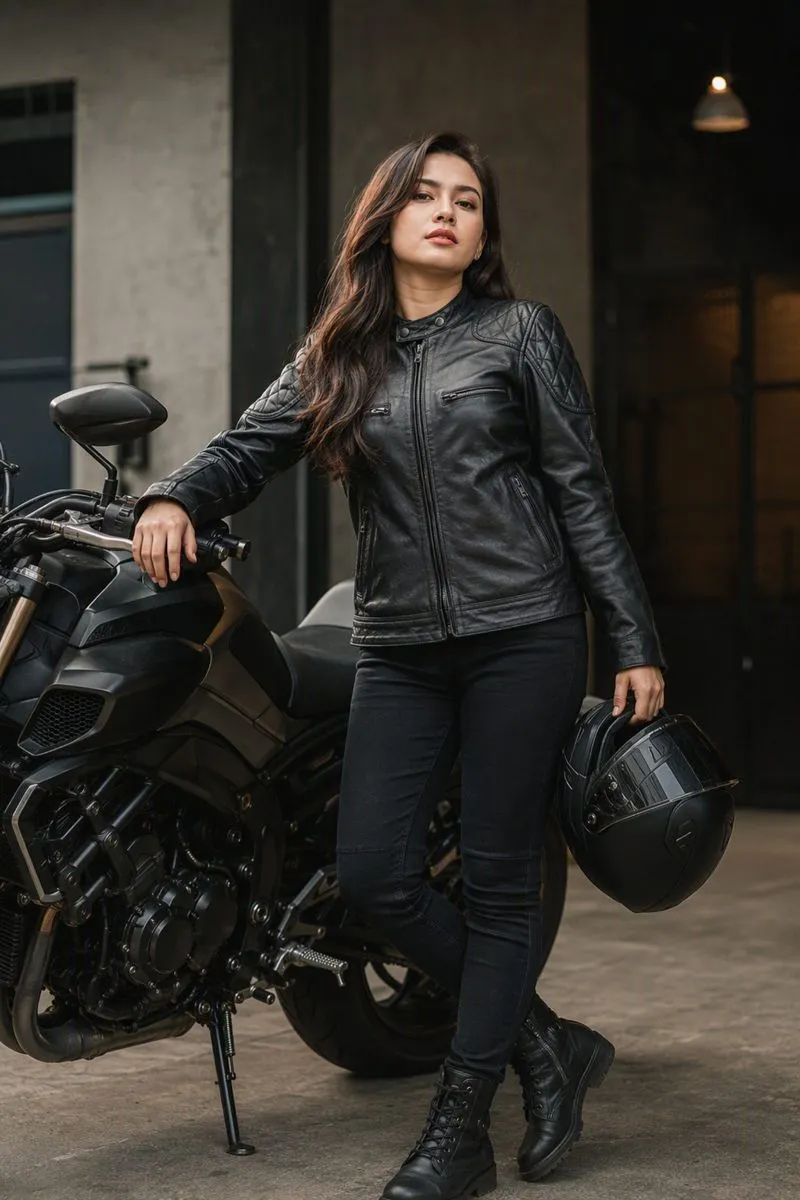 Women black leather jacket  photo 1