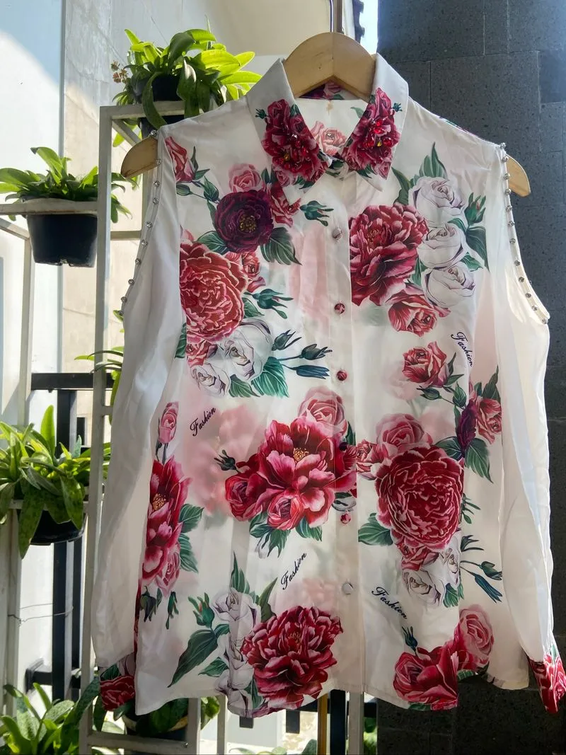Kemeja flowery off shoulder  photo 1