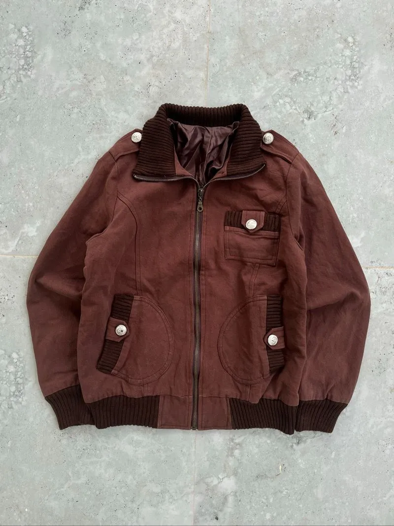 Brown Triple Pocket Zip Up Bomber Jacket  photo 1