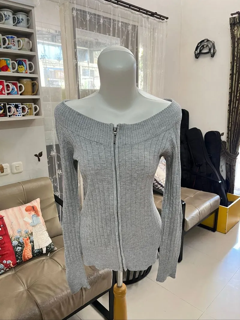 off shoulder zip up top photo 1