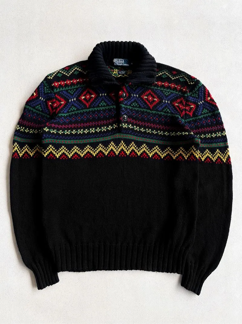 VTG 90’s POLO RALPH LAUREN AZTEC NORDIC PATTERN HALF BUTTON  photo 1
