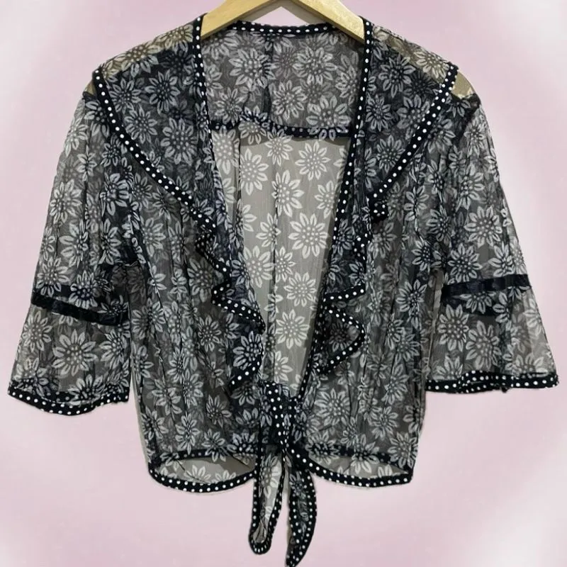 Fairy Coquette Cardigan Wanita white black photo 1