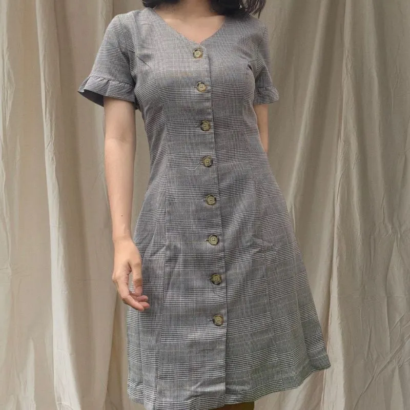 Executive Vintage Casual Midi dress Wanita gray photo 1