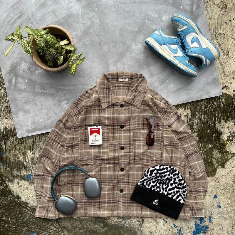 Grunge Indie Casual shirt Pria tan cream photo 1