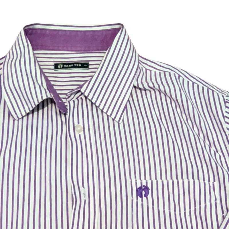 Hangten Minimalist Casual Shirt Wanita purple white photo 1