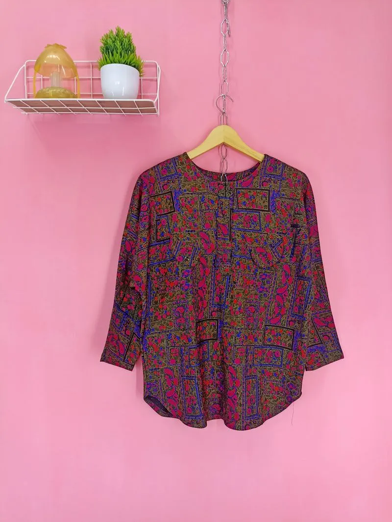 Vintage Luxury Blouse Wanita red brown photo 1