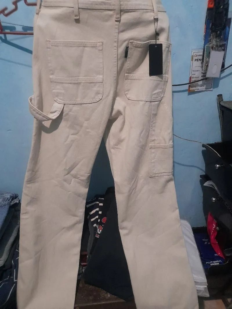 Streetwear Dungaree Pria white cream photo 1