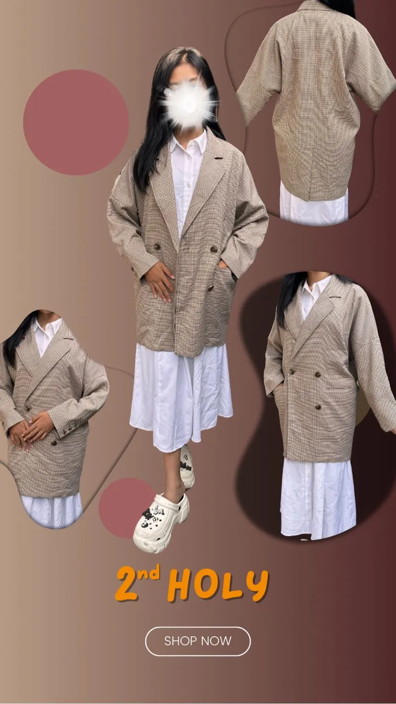 Casual Blazer Wanita brown black photo 1