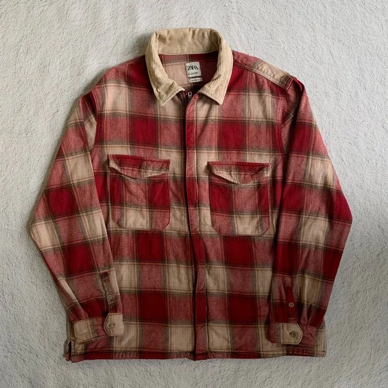 ZARA Minimalist Casual Harrington jacket Pria red brown photo 1