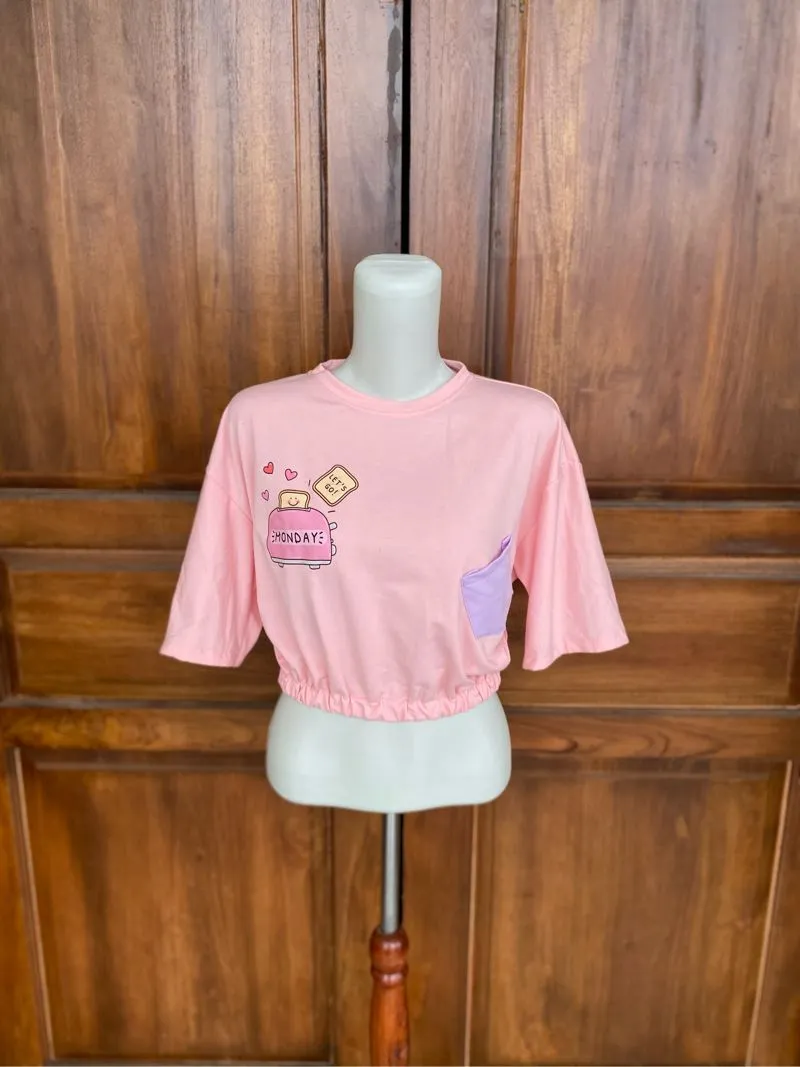 Vintage Casual Crop top Wanita pink photo 1