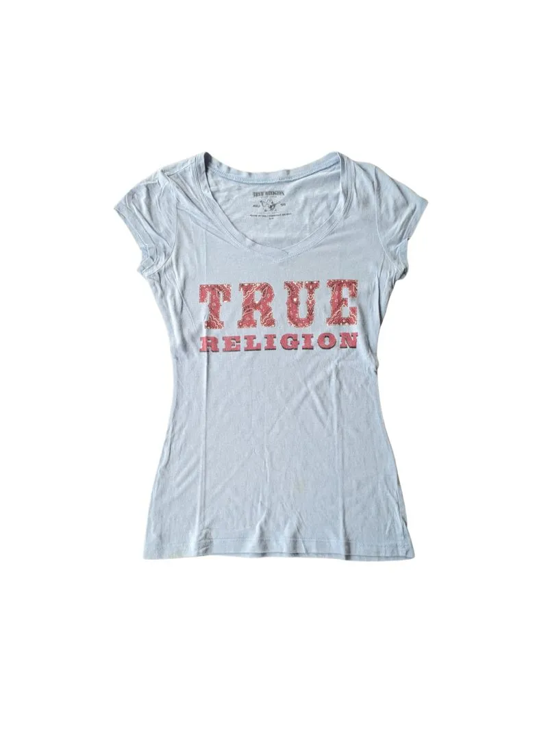 True Religion Streetwear Y2K T-shirt Wanita red blue photo 1
