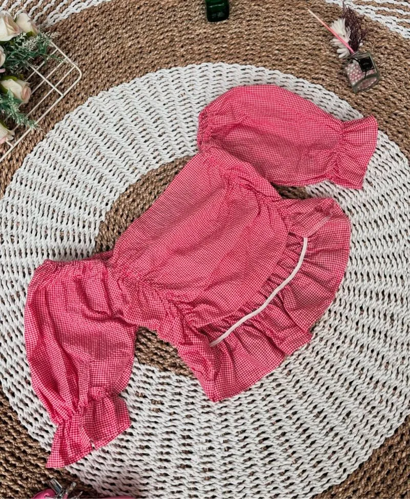 Coquette Crop top Wanita burgundy red photo 1